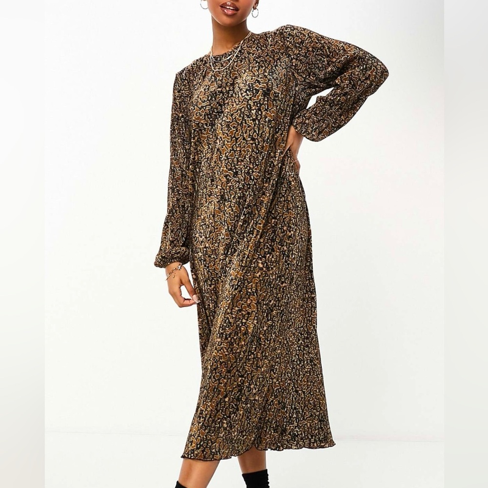 PIECES brown animal print dress